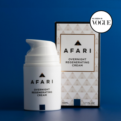 As featured in Vogue, Afari Overnight Regenerating Cream is a skin plumping night cream that helps with cell renewal, ensuring skin looks fresh, plump and radiant on waking